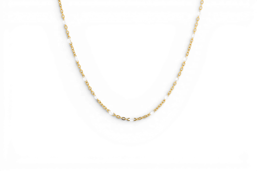 White Beaded Station Necklace