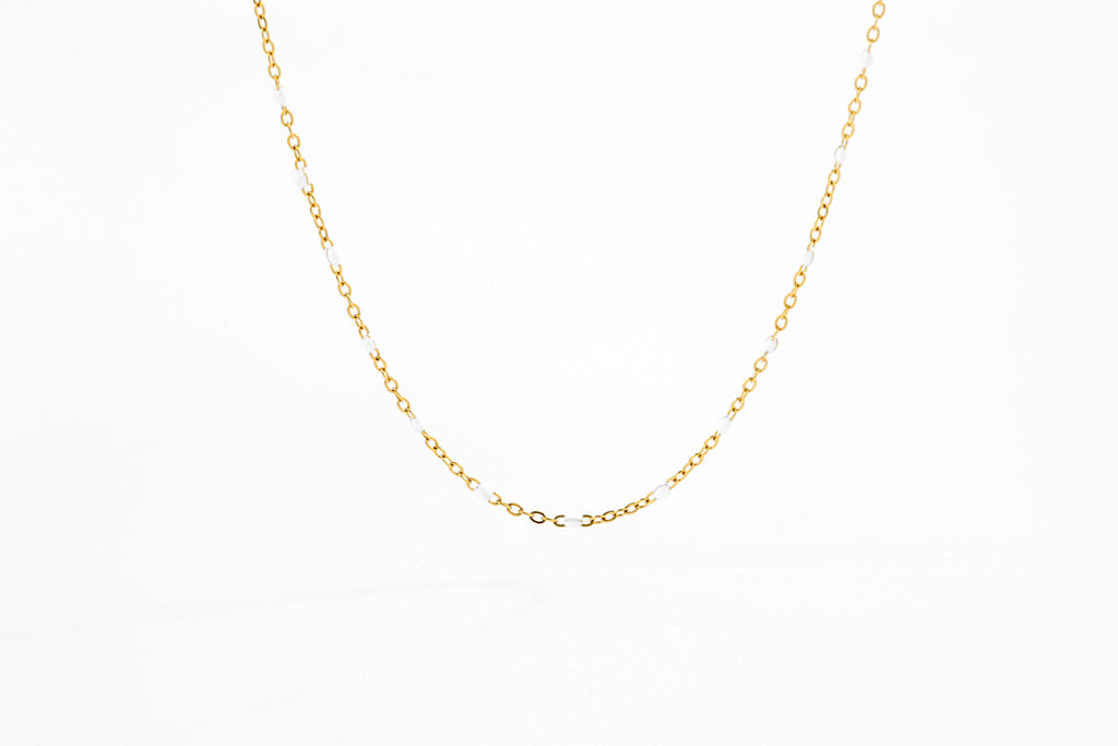 White Beaded Station Necklace